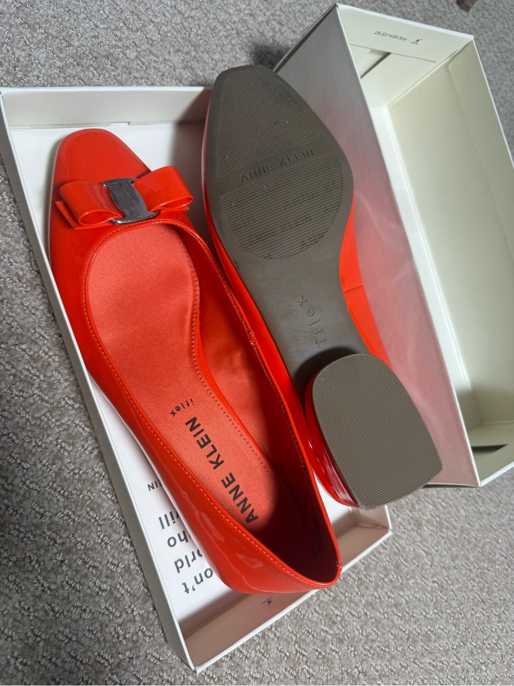 Anne Klein Bright Red Patent Bow Flats